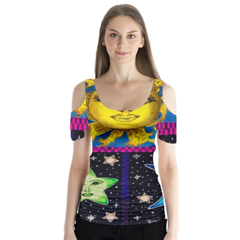 Celestial Skies Butterfly Sleeve Cutout Tee  by dawnsiegler