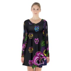 Floral Rhapsody Pt 1 Long Sleeve Velvet V-neck Dress by dawnsiegler