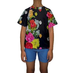 Floral Rhapsody Pt 4 Kids  Short Sleeve Swimwear by dawnsiegler