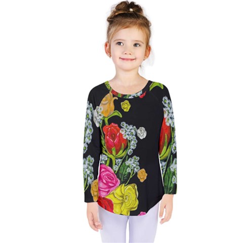 Floral Rhapsody Pt 4 Kids  Long Sleeve Tee by dawnsiegler