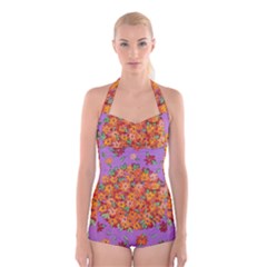 Floral Sphere Boyleg Halter Swimsuit  by dawnsiegler