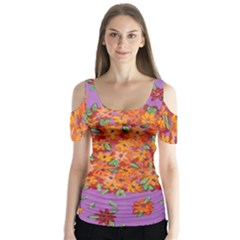 Floral Sphere Butterfly Sleeve Cutout Tee 