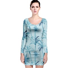 Watercolor Palms Pattern  Long Sleeve Bodycon Dress by TastefulDesigns