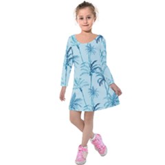 Watercolor Palms Pattern  Kids  Long Sleeve Velvet Dress by TastefulDesigns