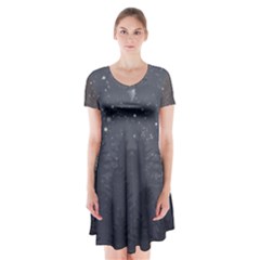 Night Full Star Short Sleeve V-neck Flare Dress