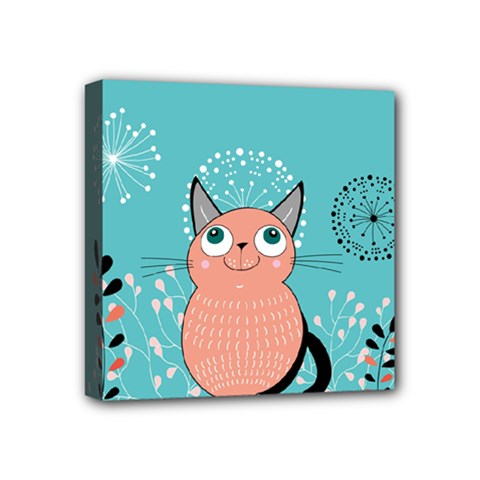 Cat Face Mask Smile Cute Leaf Flower Floral Mini Canvas 4  X 4  by Mariart