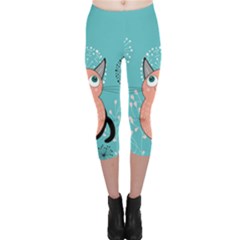 Cat Face Mask Smile Cute Leaf Flower Floral Capri Leggings  by Mariart