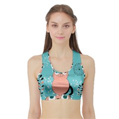 Cat Face Mask Smile Cute Leaf Flower Floral Sports Bra With Border by Mariart