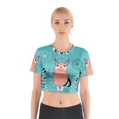 Cat Face Mask Smile Cute Leaf Flower Floral Cotton Crop Top by Mariart