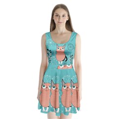 Cat Face Mask Smile Cute Leaf Flower Floral Split Back Mini Dress  by Mariart