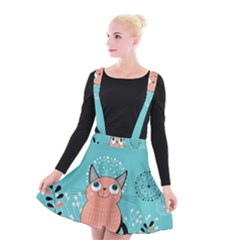 Cat Face Mask Smile Cute Leaf Flower Floral Suspender Skater Skirt by Mariart