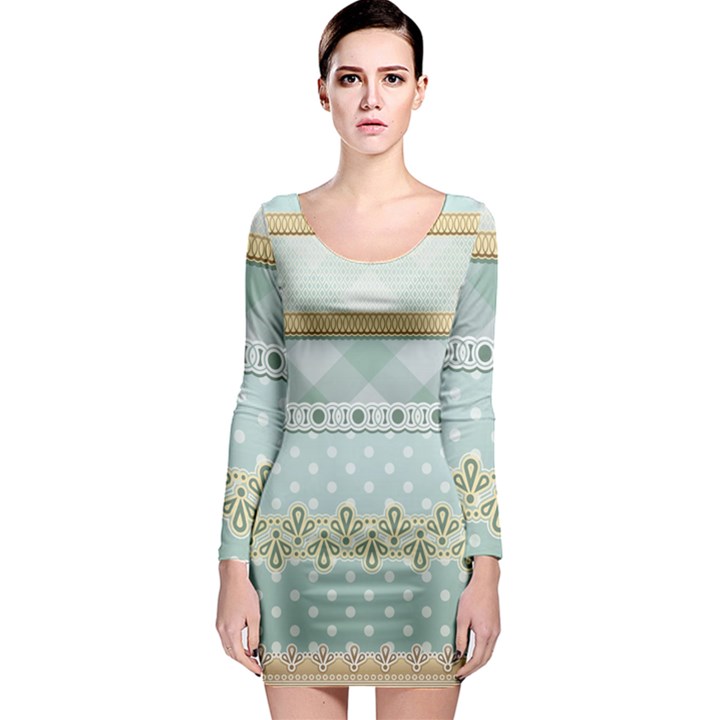 Circle Polka Plaid Triangle Gold Blue Flower Floral Star Long Sleeve Bodycon Dress