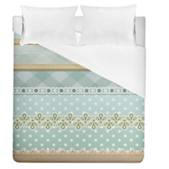 Circle Polka Plaid Triangle Gold Blue Flower Floral Star Duvet Cover (queen Size) by Mariart