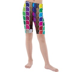 Circle Round Yellow Green Blue Purple Brown Orange Pink Kids  Mid Length Swim Shorts by Mariart