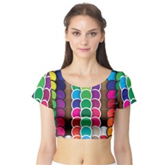 Circle Round Yellow Green Blue Purple Brown Orange Pink Short Sleeve Crop Top (tight Fit) by Mariart