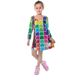 Circle Round Yellow Green Blue Purple Brown Orange Pink Kids  Long Sleeve Velvet Dress by Mariart