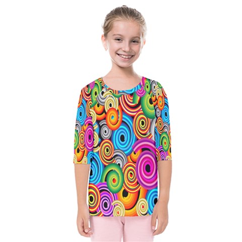 Circle Round Hole Rainbow Kids  Quarter Sleeve Raglan Tee by Mariart