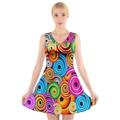 Circle Round Hole Rainbow V-neck Sleeveless Skater Dress by Mariart