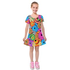 Circle Round Hole Rainbow Kids  Short Sleeve Velvet Dress by Mariart