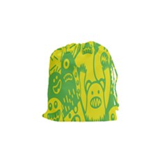 Easter Monster Sinister Happy Green Yellow Magic Rock Drawstring Pouches (small)  by Mariart