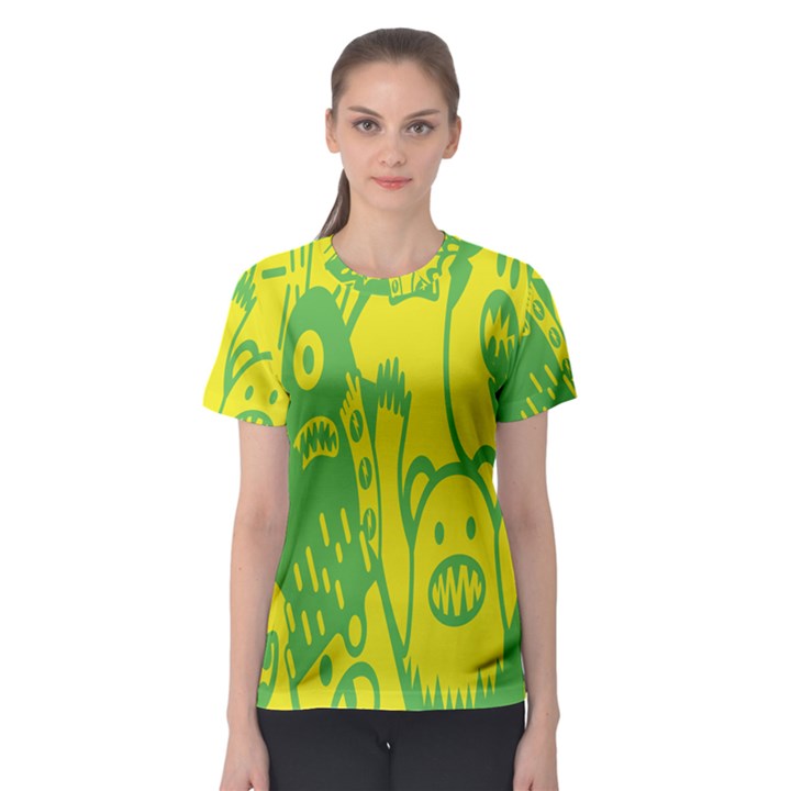 Easter Monster Sinister Happy Green Yellow Magic Rock Women s Sport Mesh Tee