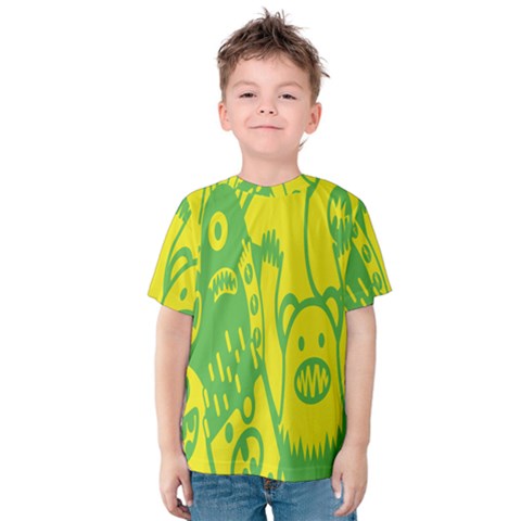 Easter Monster Sinister Happy Green Yellow Magic Rock Kids  Cotton Tee by Mariart