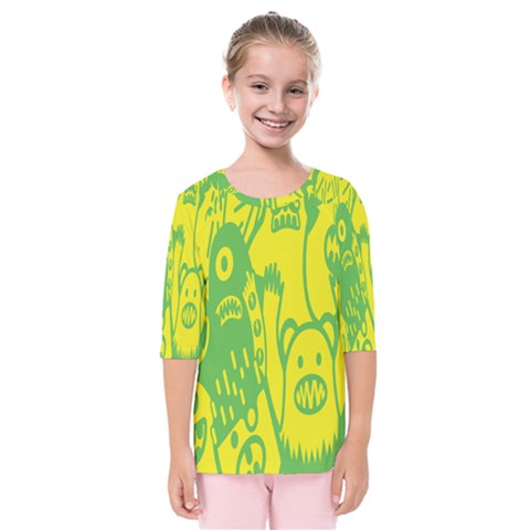 Easter Monster Sinister Happy Green Yellow Magic Rock Kids  Quarter Sleeve Raglan Tee by Mariart