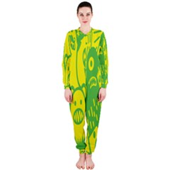 Easter Monster Sinister Happy Green Yellow Magic Rock Onepiece Jumpsuit (ladies)  by Mariart