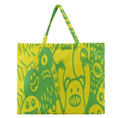 Easter Monster Sinister Happy Green Yellow Magic Rock Zipper Large Tote Bag by Mariart