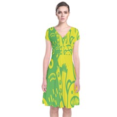 Easter Monster Sinister Happy Green Yellow Magic Rock Short Sleeve Front Wrap Dress by Mariart