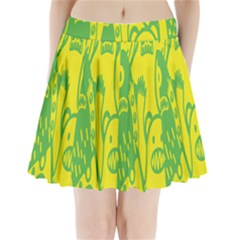 Easter Monster Sinister Happy Green Yellow Magic Rock Pleated Mini Skirt