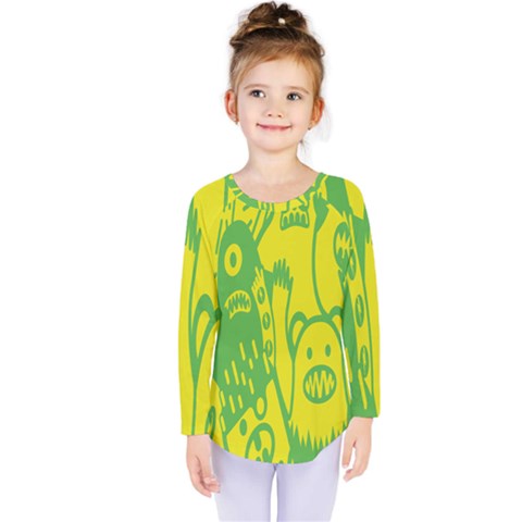 Easter Monster Sinister Happy Green Yellow Magic Rock Kids  Long Sleeve Tee by Mariart