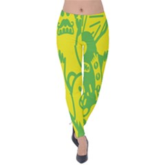 Easter Monster Sinister Happy Green Yellow Magic Rock Velvet Leggings by Mariart