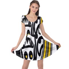 Easter Monster Sinister Happy Magic Rock Mask Face Polka Yellow Cap Sleeve Dresses by Mariart