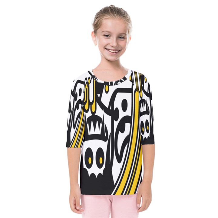 Easter Monster Sinister Happy Magic Rock Mask Face Polka Yellow Kids  Quarter Sleeve Raglan Tee