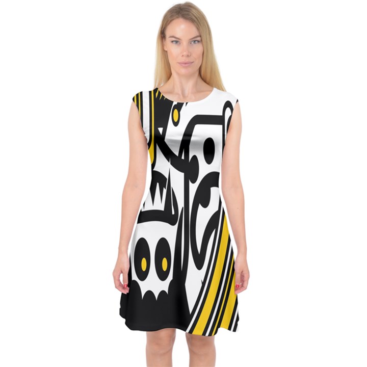 Easter Monster Sinister Happy Magic Rock Mask Face Polka Yellow Capsleeve Midi Dress