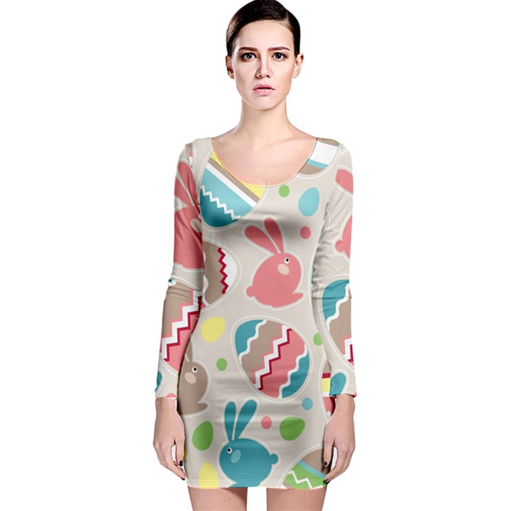 Easter Rabbit Bunny Rainbow Long Sleeve Bodycon Dress