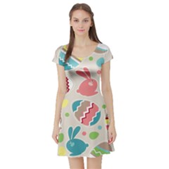 Easter Rabbit Bunny Rainbow Short Sleeve Skater Dress by Mariart