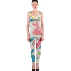 Easter Rabbit Bunny Rainbow Onepiece Catsuit by Mariart