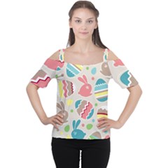 Easter Rabbit Bunny Rainbow Women s Cutout Shoulder Tee