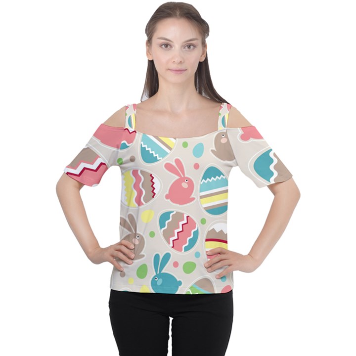 Easter Rabbit Bunny Rainbow Women s Cutout Shoulder Tee