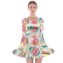 Easter Rabbit Bunny Rainbow Long Sleeve Skater Dress by Mariart