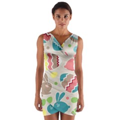 Easter Rabbit Bunny Rainbow Wrap Front Bodycon Dress by Mariart