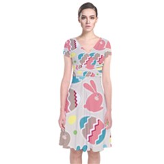 Easter Rabbit Bunny Rainbow Short Sleeve Front Wrap Dress by Mariart