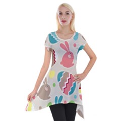 Easter Rabbit Bunny Rainbow Short Sleeve Side Drop Tunic by Mariart