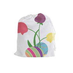 Eggs Three Tulips Flower Floral Rainbow Drawstring Pouches (large)  by Mariart