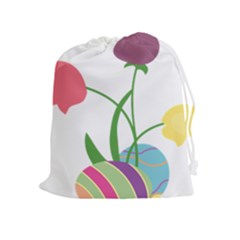 Eggs Three Tulips Flower Floral Rainbow Drawstring Pouches (extra Large) by Mariart