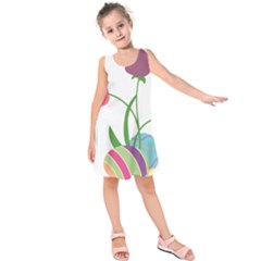 Eggs Three Tulips Flower Floral Rainbow Kids  Sleeveless Dress by Mariart