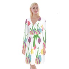 Eggs Three Tulips Flower Floral Rainbow Long Sleeve Velvet Front Wrap Dress by Mariart