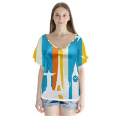 Eiffel Tower Monument Statue Of Liberty Flutter Sleeve Top by Mariart